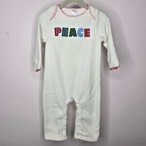 Old Navy 1-Piece Cream Fleece Outfit w/ "Peace" Lettering & Embroidery 12-18 Mo.